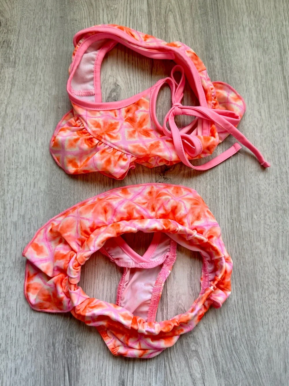 Pet/Puppy Small Dog - Pink & Orange Tie-Dye Ruffle Two-Piece Swim Set - size XS